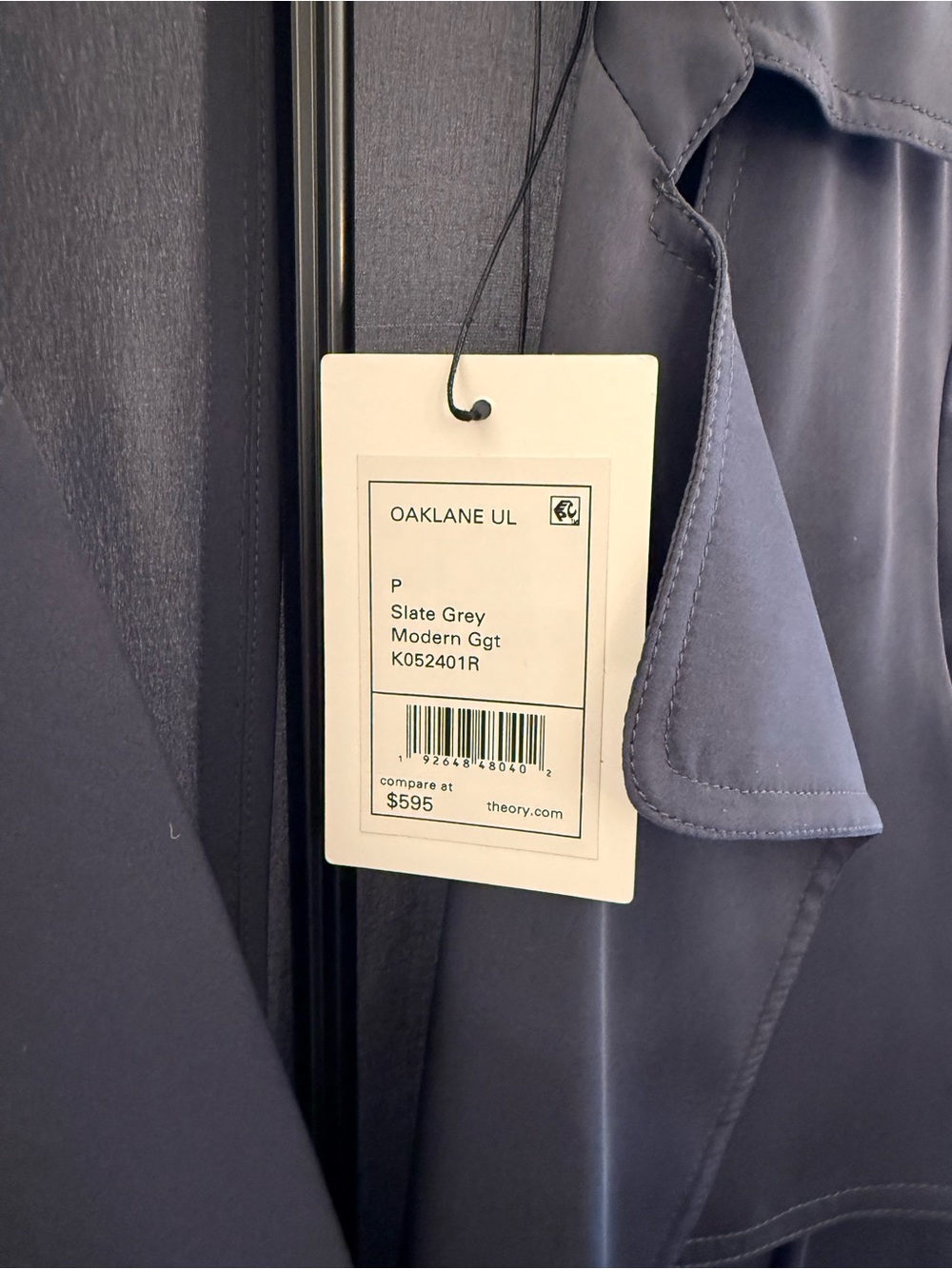 NWT Theory Oaklane Unlined Silk Trench Coat in Slate Grey Modern GGT - Picture 4 of 6